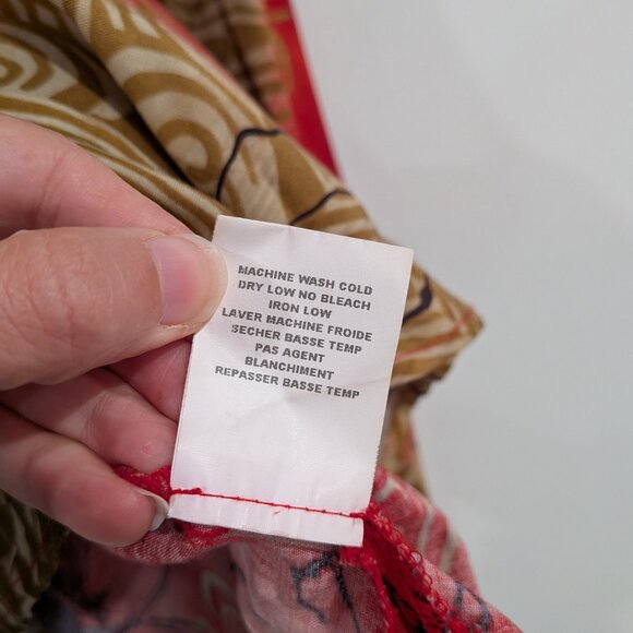 Unbranded Drawstring Cotton Blouse Made in Guatemala Red Tan Black Size 16 - Picture 4 of 5